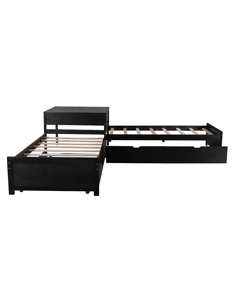 Streamdale Furniture Twin L-Shaped Platform Bed with Trundle, Drawers & Desk