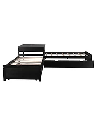 Streamdale Furniture Twin L-Shaped Platform Bed with Trundle, Drawers & Desk