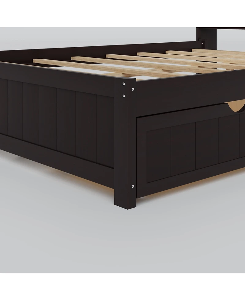 Streamdale Furniture Twin Platform Bed with Bookcase Headboard, Downlight, Charger, Drawers