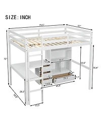 Streamdale Furniture Loft Bed with Desk, Shelves, Drawers & Guardrails