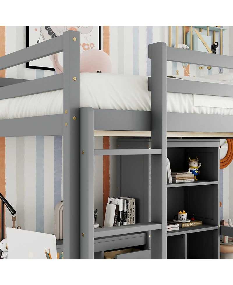 Streamdale Furniture High Loft Bed with Desk, Storage, Ladder, Grey