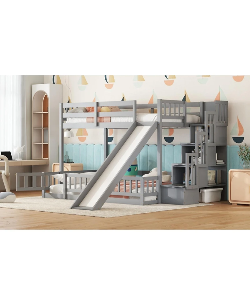 Streamdale Furniture Twin-Over-Full Bunk Bed with Slide and Storage