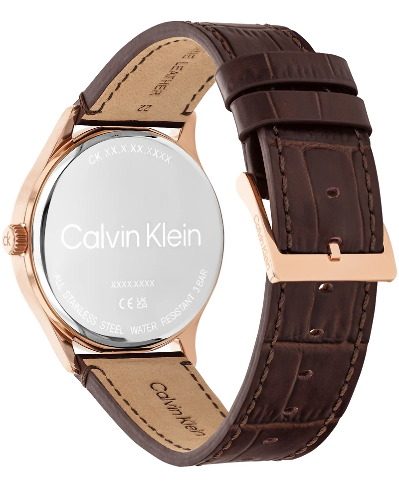 Calvin Klein Men's Tailored Dark Brown Leather Strap Watch, 42mm