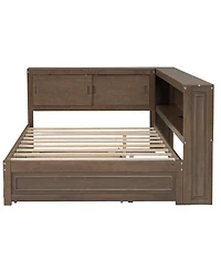 Streamdale Furniture Full Size Wood Daybed with Storage Shelves, Usb, Led, and Trundle