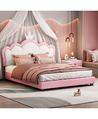 Streamdale Furniture Full Upholstered Princess Bed with Crown Headboard,Full Platform Headboard and Footboard