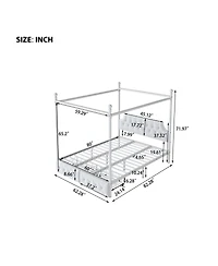 Streamdale Furniture Queen Size Metal Canopy Platform Bed with Upholstered Headboard and Two Storage Drawers