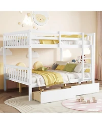 Streamdale Furniture Full Rubber Wood Bunk Bed with Two Drawers, Convertible into 2 Beds