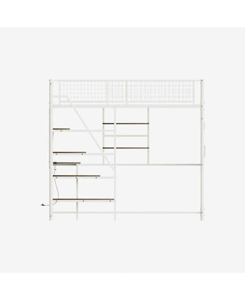 Streamdale Furniture loft metal bed with white for bedroom and dormitory, with built-in charging station and Led lighting