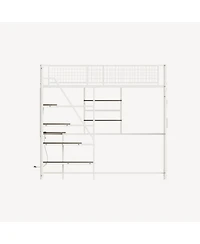 Streamdale Furniture loft metal bed with white for bedroom and dormitory, with built-in charging station and Led lighting