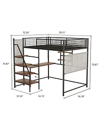 Streamdale Full size loft metal bed with black for bedroom and dormitory, with built-in charging station and Led lighting