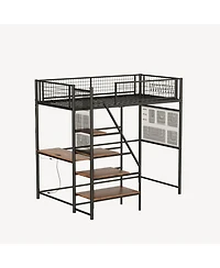 Streamdale Furniture Twin sized loft metal bed with black for bedroom and dormitory, with built-in charging station and Led lighting
