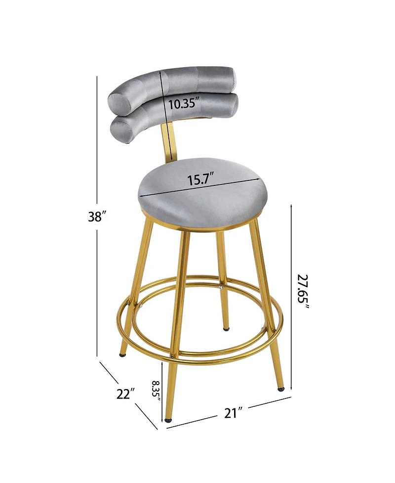 Streamdale Furniture Modern Dark Gray Velvet Counter Stools (Set of 2