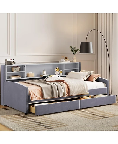 Streamdale Furniture Twin Upholstered Platform Bed with Storage and Drawers