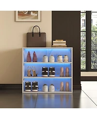 Streamdale Furniture White Glass Door Shoe Box Shoe Storage Cabinet With Rgb Led Light
