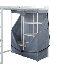 Streamdale Furniture Twin Size Loft Metal Bed with Desk,Shelves,Power Outlet,Led Light and Wardrobe