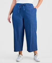 Jones New York Plus Cotton Mid-Rise Pull-On Chambray Pants