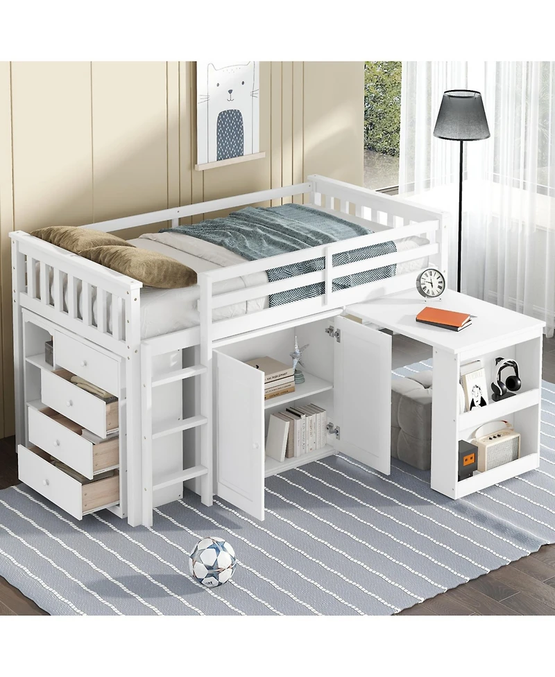 Streamdale Multifunctional Loft Bed with Desk, Storage, Ladder, and Safety Rail