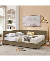 Streamdale Furniture Queen Upholstered Tufted Bed Frame with Backrest and Armrests