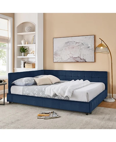 Streamdale Furniture Queen Bed Frame with Tufted Backrest, Armrests, and Velvet Upholstery
