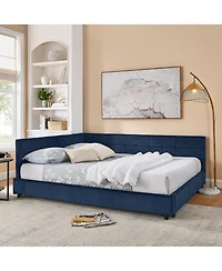 Streamdale Furniture Queen Bed Frame with Tufted Backrest, Armrests, and Velvet Upholstery