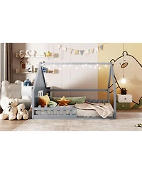 Streamdale Furniture Full Wood House Bed with Window and Fence.