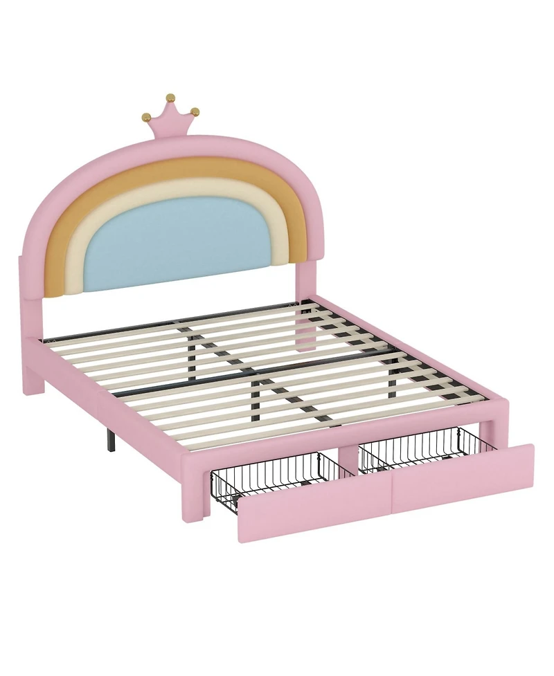 Streamdale Furniture Princess Bed with Storage Drawer, Velvet Rainbow Upholstered Platform Bed