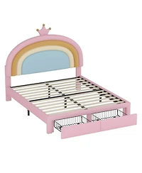 Streamdale Furniture Princess Bed with Storage Drawer, Velvet Rainbow Upholstered Platform Bed