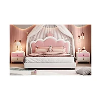 Streamdale Furniture Full Upholstered Princess Bed with Crown Headboard,Full Platform Headboard and Footboard
