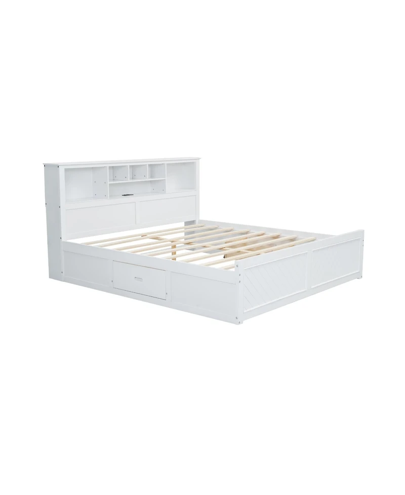 Streamdale Furniture Wood Platform Bed with Multi-storage Headboard, Usb and Drawers
