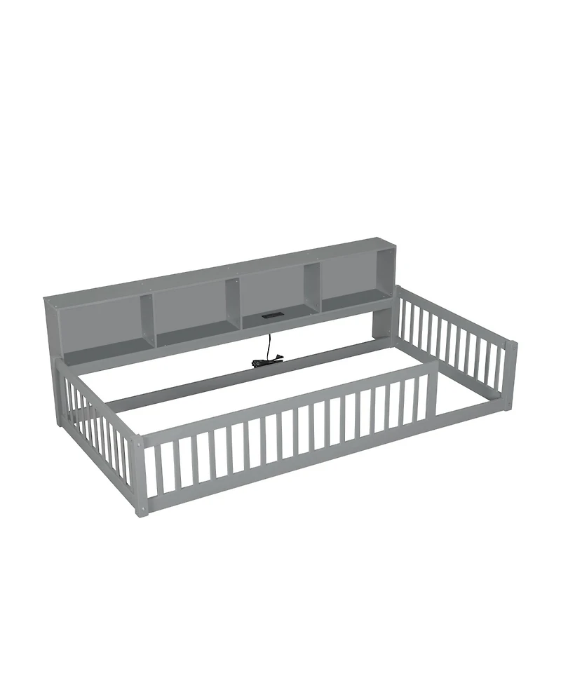Streamdale Furniture Wood Twin Xl Floor Bed with Storage Cabinets and Usb Ports