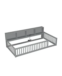 Streamdale Furniture Wood Twin Xl Floor Bed with Storage Cabinets and Usb Ports