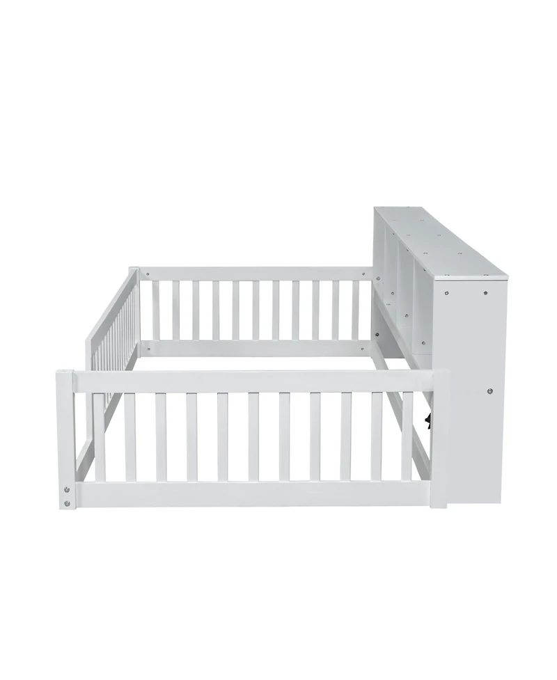 Streamdale Furniture Wood Twin Xl Floor Bed with Storage Cabinets and Usb Ports