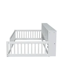 Streamdale Furniture Wood Twin Xl Floor Bed with Storage Cabinets and Usb Ports