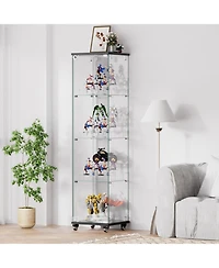 Streamdale Furniture 4-Tier Glass Storage Cabinet with Lock and Wheels