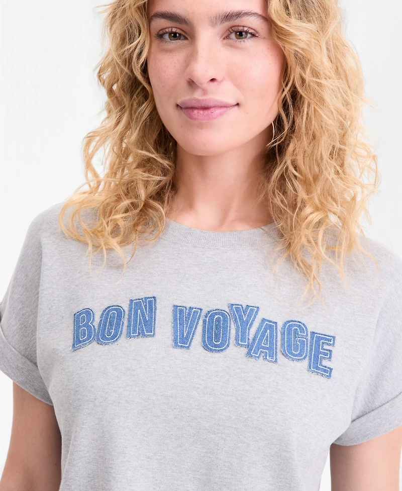 On 34th Women's Bon Voyage Denim Applique Cuffed T-Shirt, Macy's Exclusive