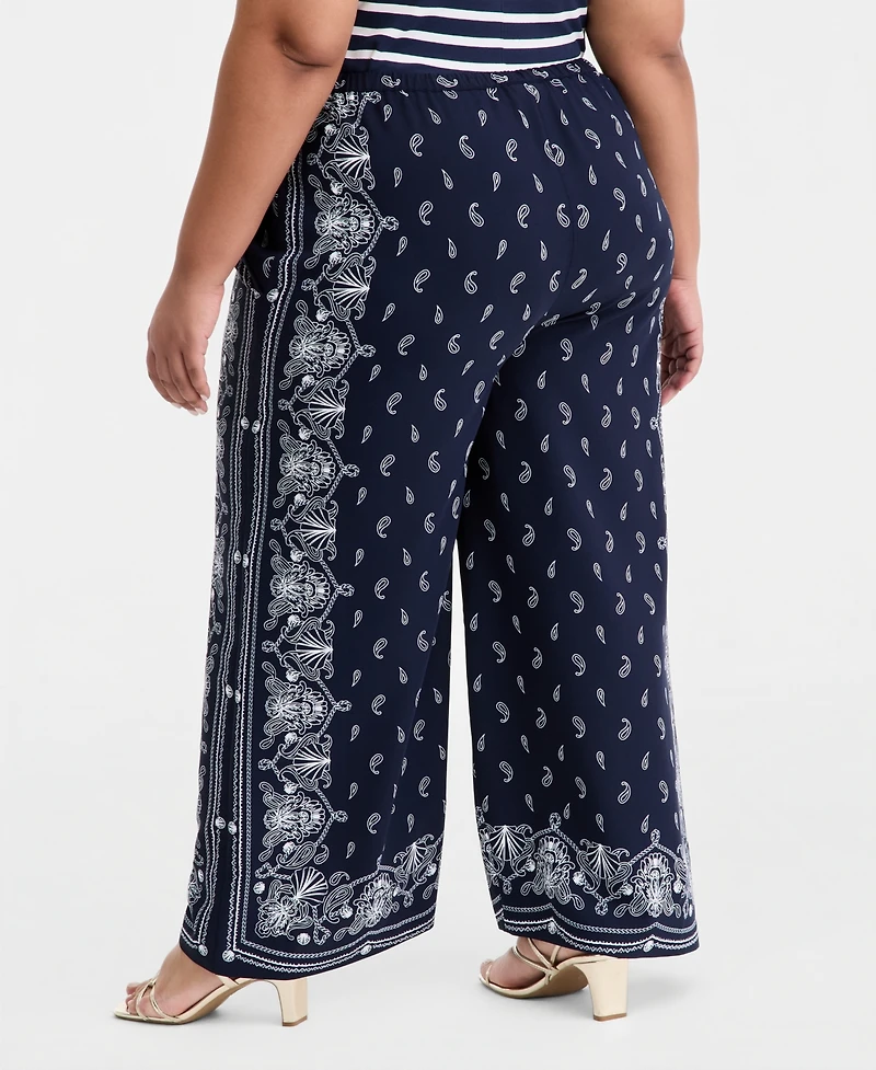 On 34th Trendy Plus High Rise Bandana Frame Print Wide Leg Pull-On Pants, Macy's Exclusive
