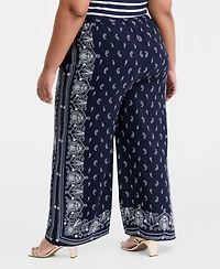 On 34th Trendy Plus High Rise Bandana Frame Print Wide Leg Pull-On Pants, Macy's Exclusive