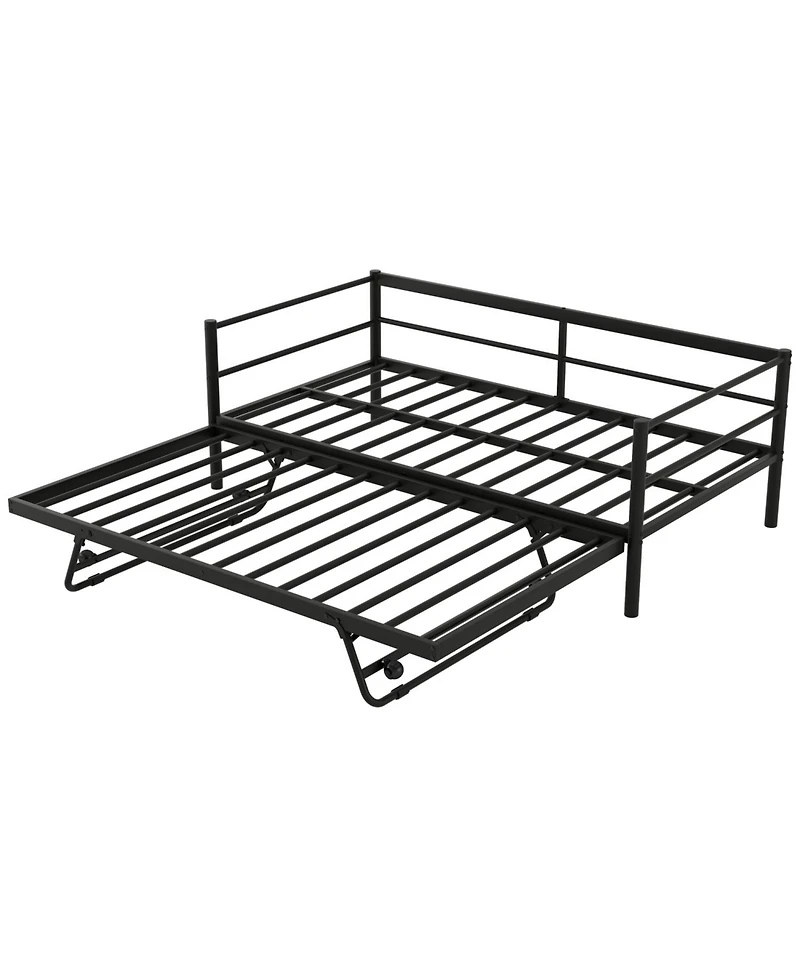 Streamdale Furniture Twin Size Metal Daybed with Led and Adjustable Trundle Pop Up Trundle