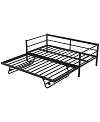 Streamdale Furniture Twin Size Metal Daybed with Led and Adjustable Trundle Pop Up Trundle