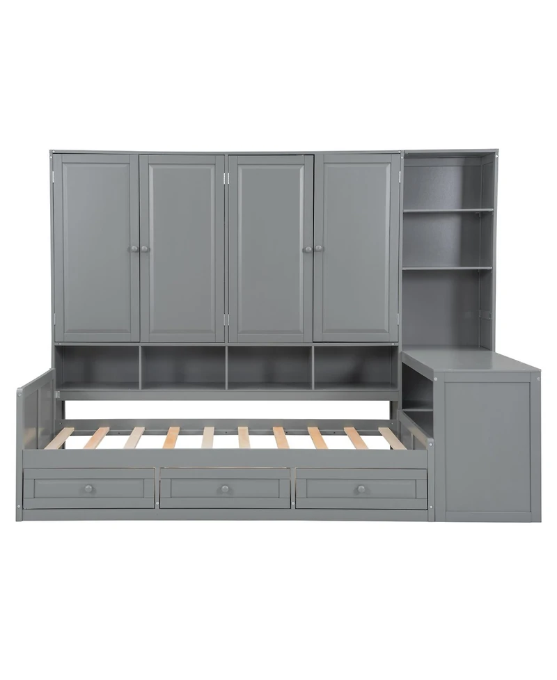 Streamdale Furniture Twin Wood Daybed with Drawers, Desk & Shelves