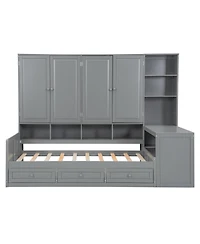 Streamdale Furniture Twin Wood Daybed with Drawers, Desk & Shelves