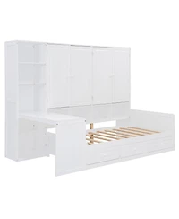 Streamdale Furniture Twin Wood Daybed with Drawers, Desk & Shelves