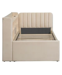 Streamdale Furniture Twin Upholstered Daybed with Trundle Storage Shelves Usb & Outlet