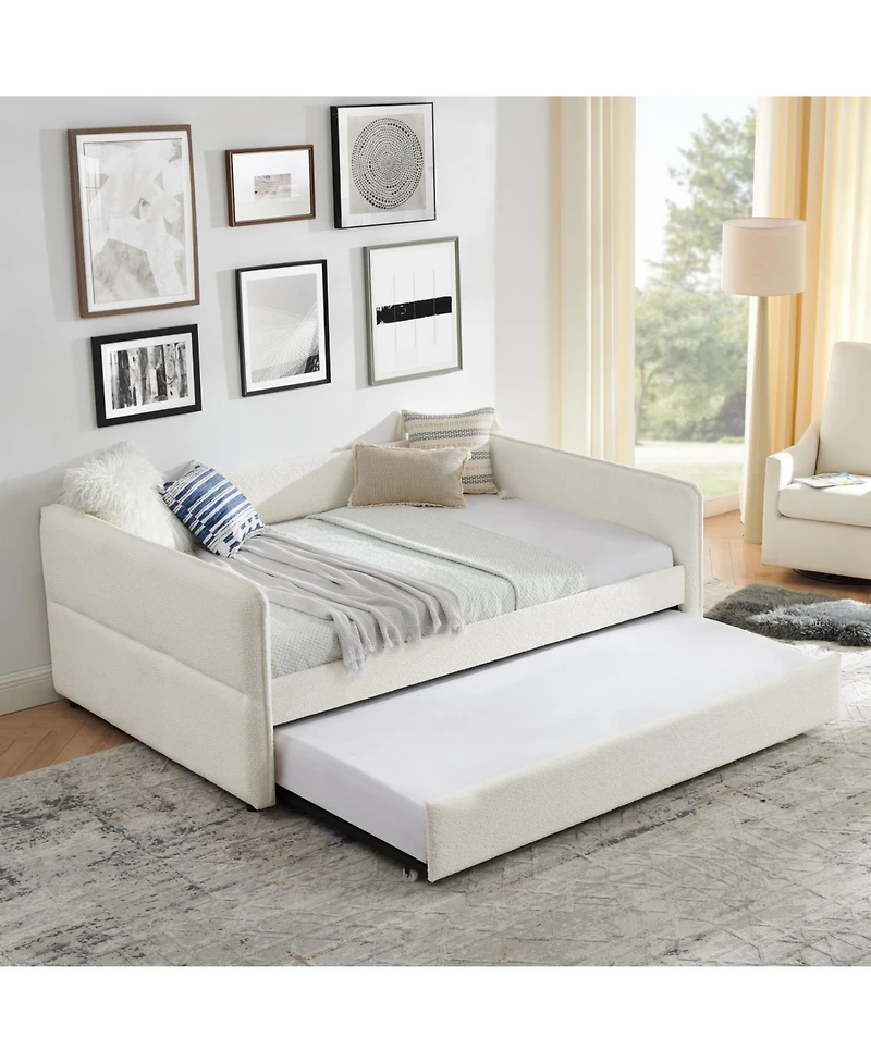 Streamdale Furniture Boucle Daybed with Trundle Full Size Beige