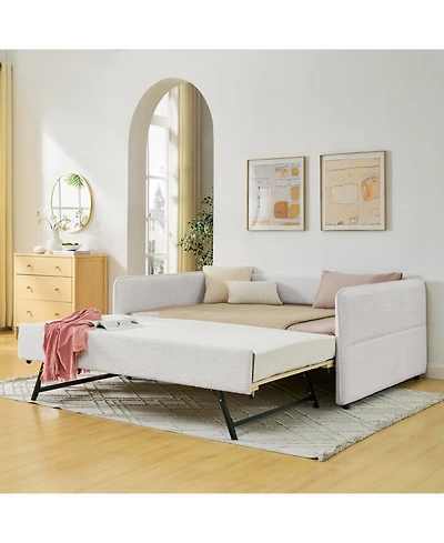 Streamdale Furniture Boucle Daybed with Trundle Full Size Beige