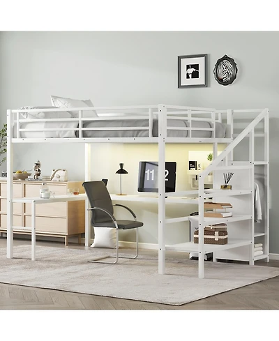 Streamdale Furniture Queen Loft Bed with Desk Wardrobe & Led