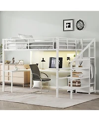 Streamdale Furniture Queen Loft Bed with Desk Wardrobe & Led