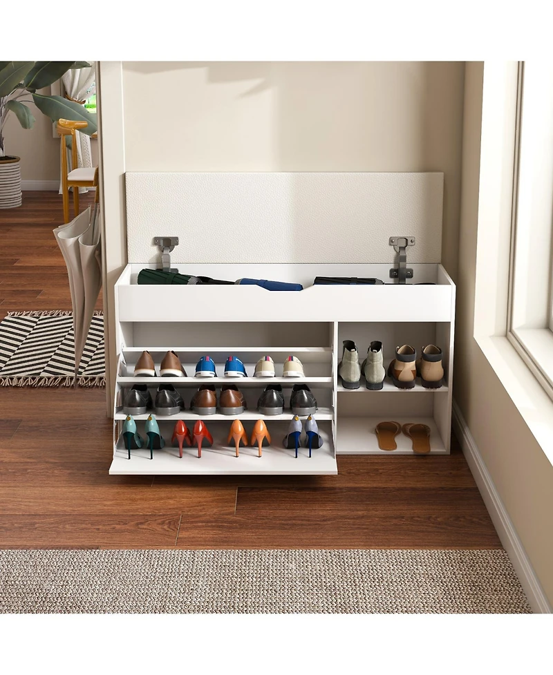Streamdale Furniture Entryway Bench Shoe Storage Flip-Up Drawers Hidden Cabinet White