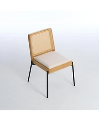 Streamdale Furniture Mid-Century Linen Dining Chairs Rattan Back (Set of 2)