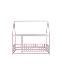 Streamdale Furniture Full Size House Floor Wooden Bed with Roof Frame Safety Guardrails